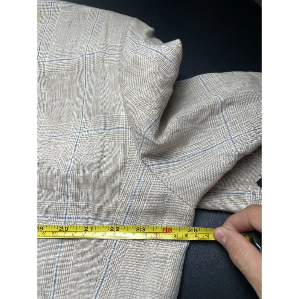 Tommy Hilfiger Linen Unstructured Windowpane Two Button Patch Pockets Blazer
